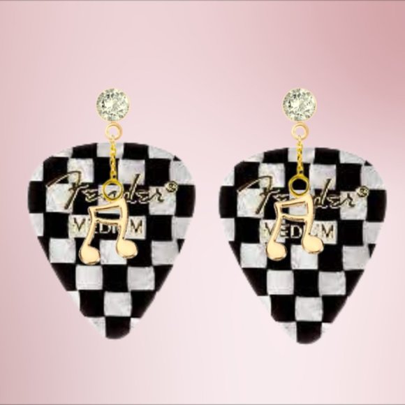 Fender Guitar Pick Earrings With Music Charms - Picture 6 of 13